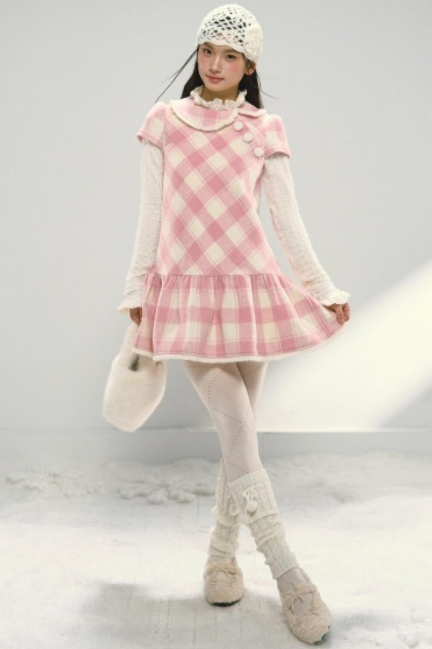 Christmas Plaid Tweed A-Line Dress Set-Up