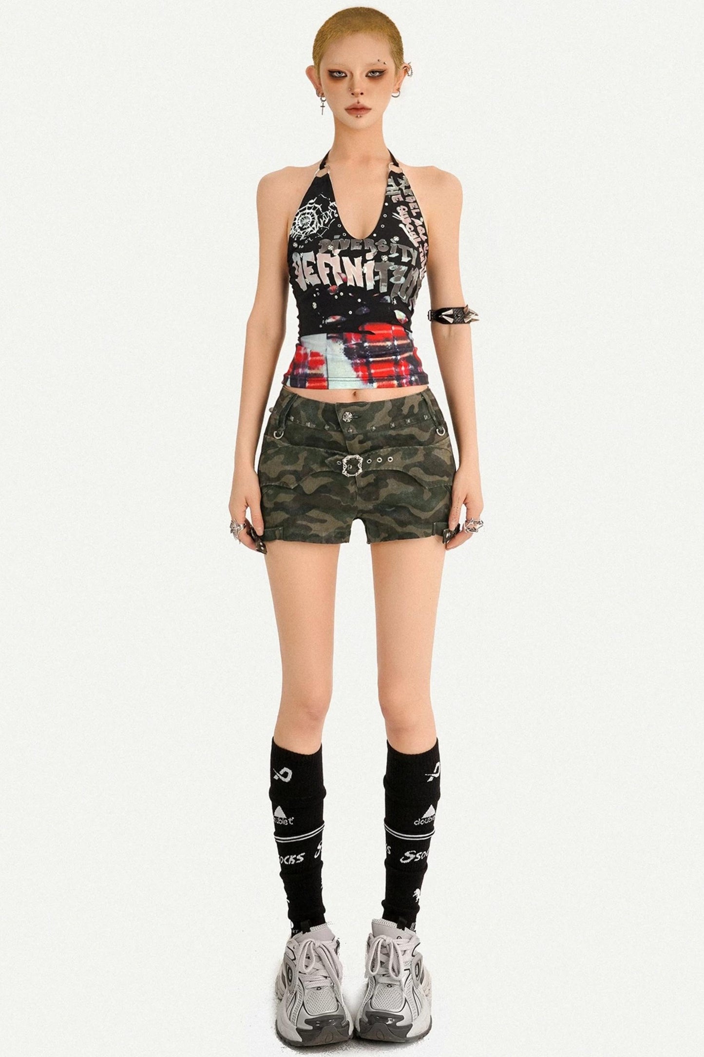 Camouflage Low-Waist Denim Shorts