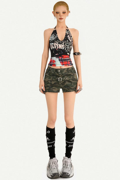 Camouflage Low-Waist Denim Shorts