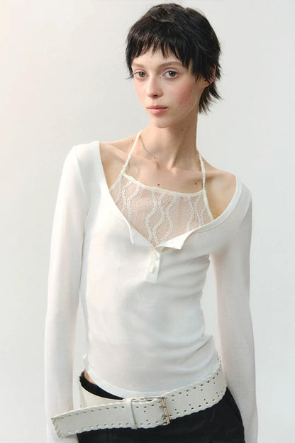 Layered Sheer Gauze Shell Pearl Top