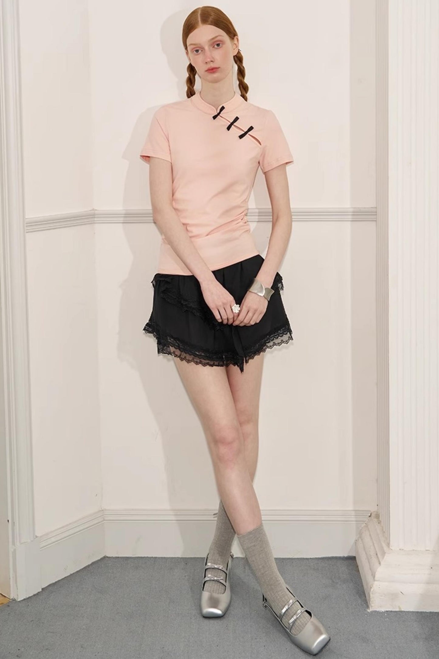 Chinese Chic Bow Short Sleeve Top