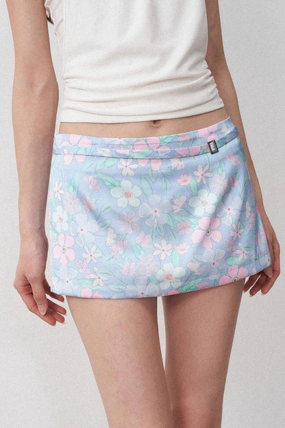 Colorful Floral Low Waist Micro A Hip Slimming Skirt