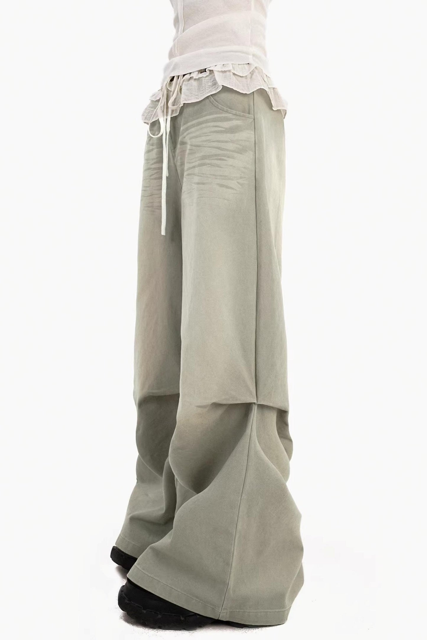 Lace Drawstring Wide-Leg Pants