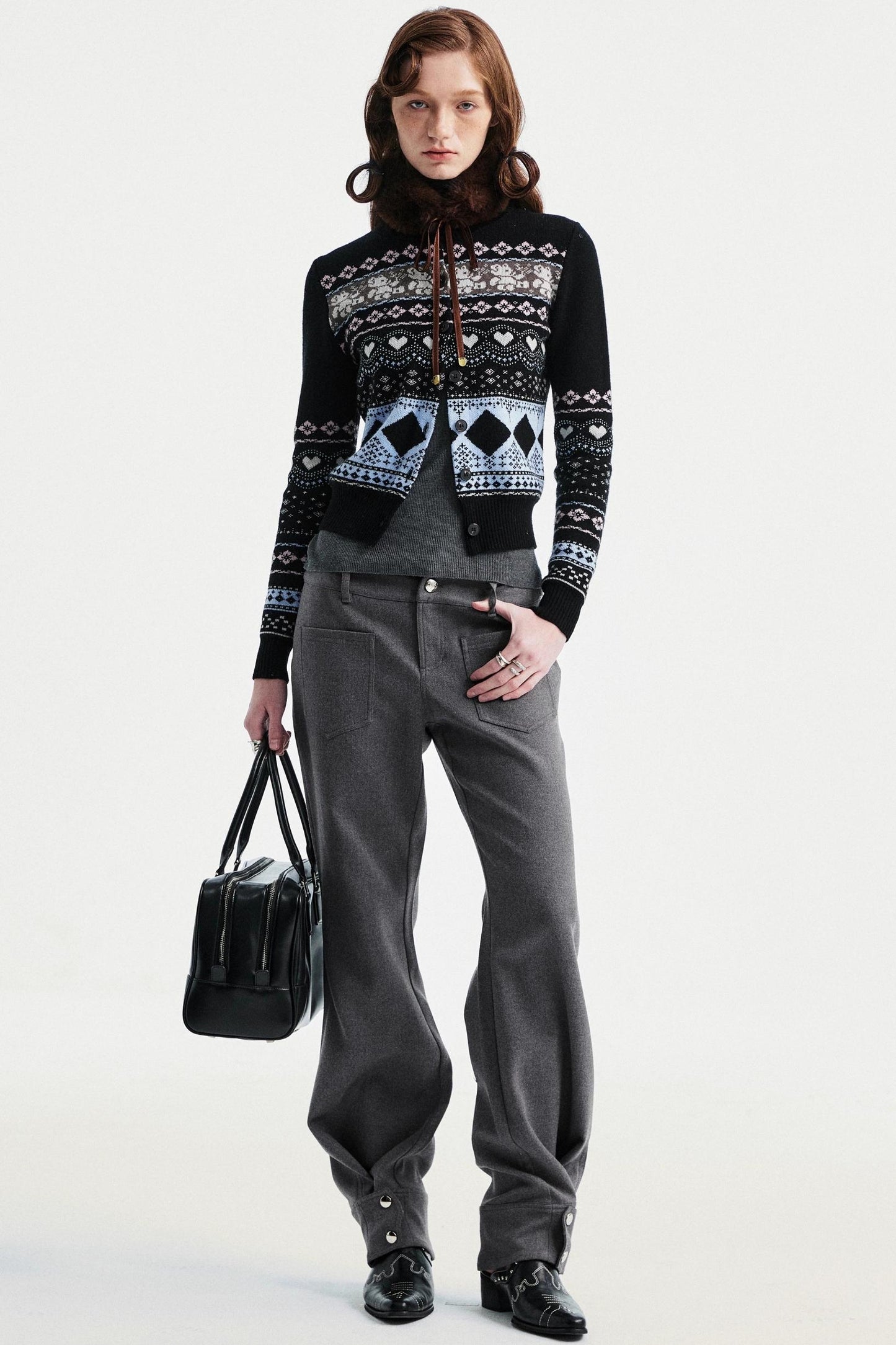 Gray Tapered Flared Pants