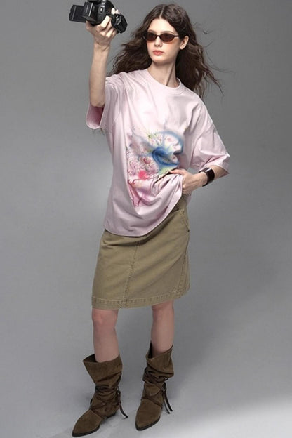 Cold Rose Pink Distressed T-Shirt