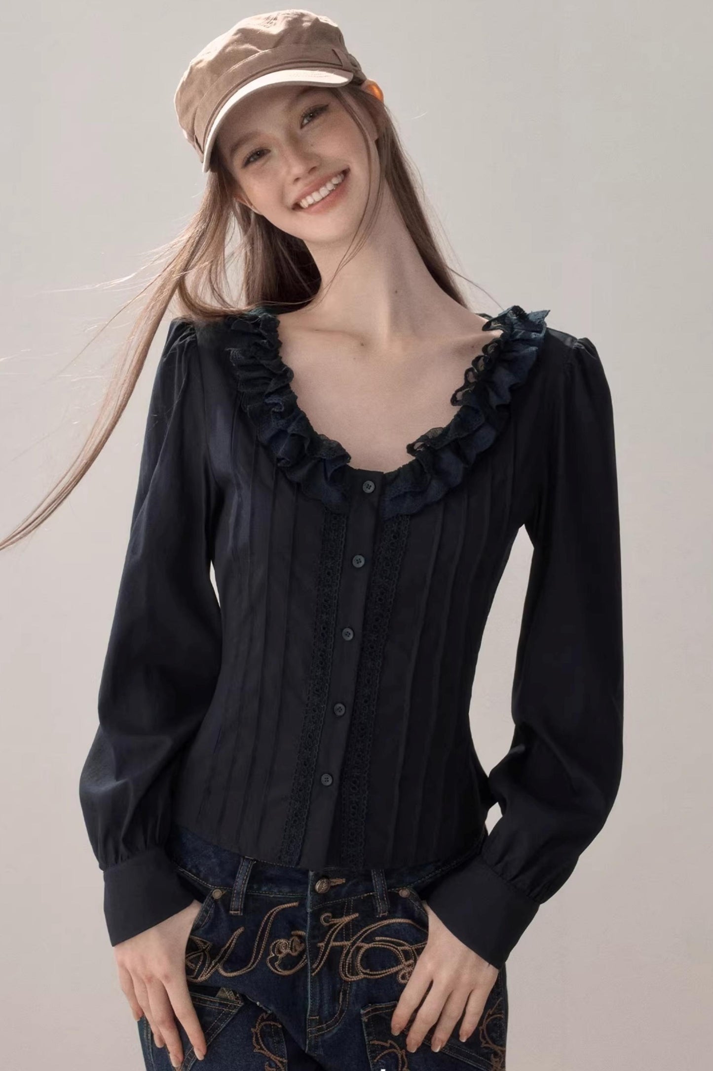 Puff Sleeve V-Neck Blouse