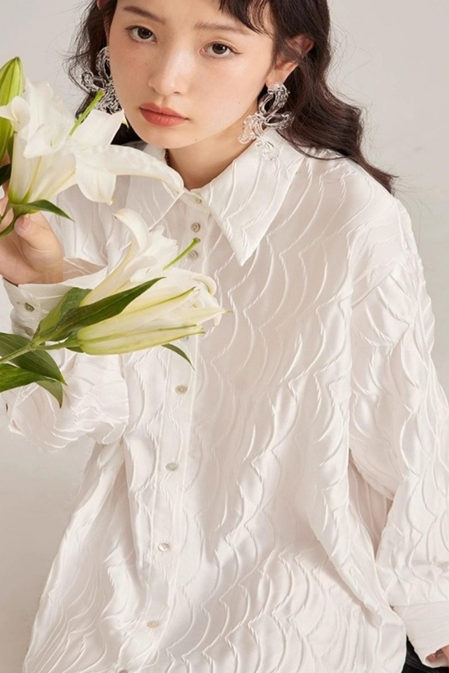 Original Design White Long-Sleeved Shirt