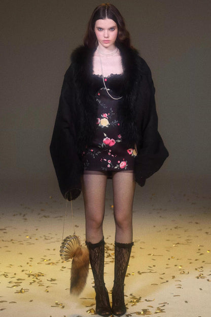 Reversible Faux Fur Batwing Coat