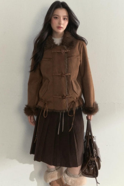 Retro Brown Suede Embroidered Jacket