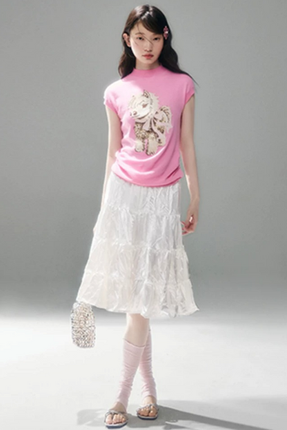 Bow-Tie Jacquard Cotton T-Shirt Set-Up
