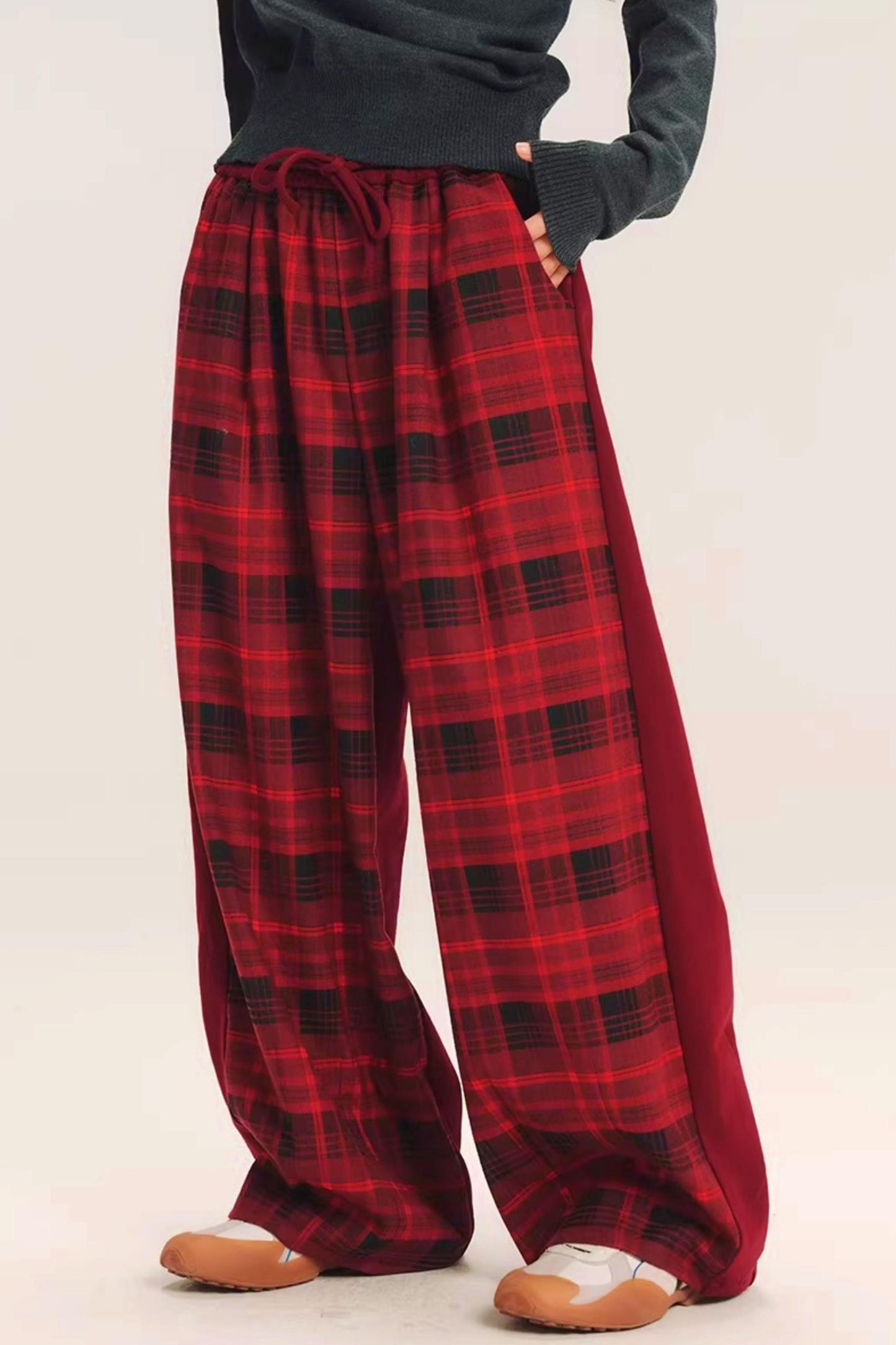 Color-Blocked Plaid Patchwork Pants