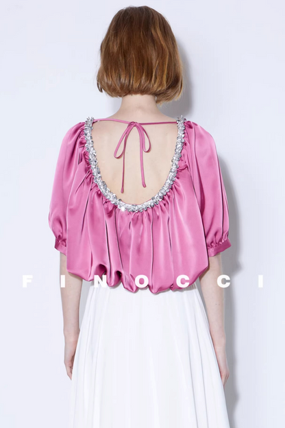 Diamond-Embellished Silk Satin Top