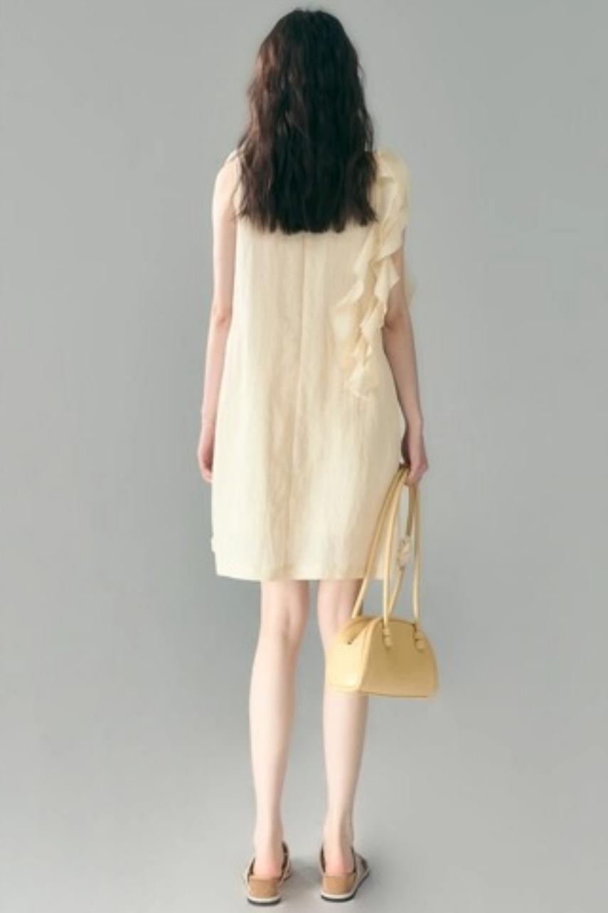 Three-Dimensional Rose Lace Linen-Blend Dress