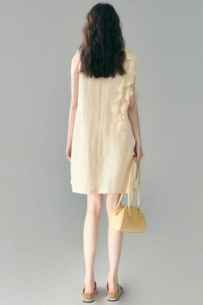 Three-Dimensional Rose Lace Linen-Blend Dress