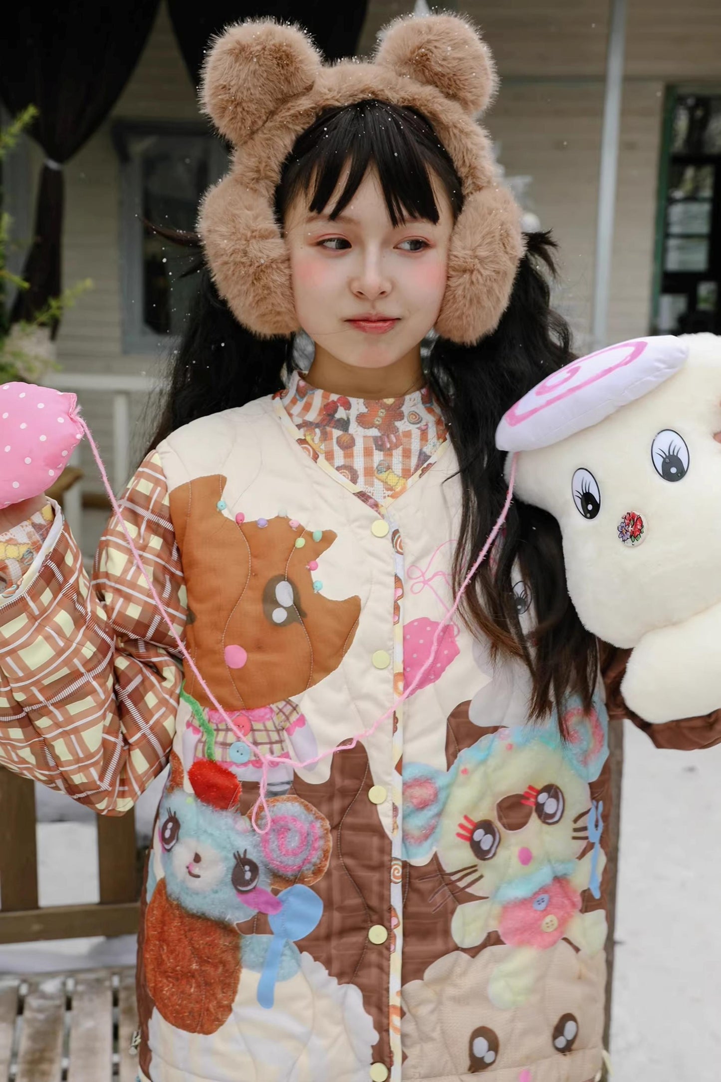 Angel Doll Print Quilted Jacket