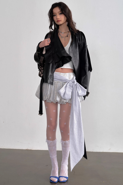 Rüschenynthetiklederjacke