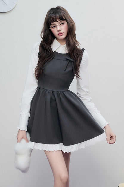 Spring Lace Bow Waist Tank Dress