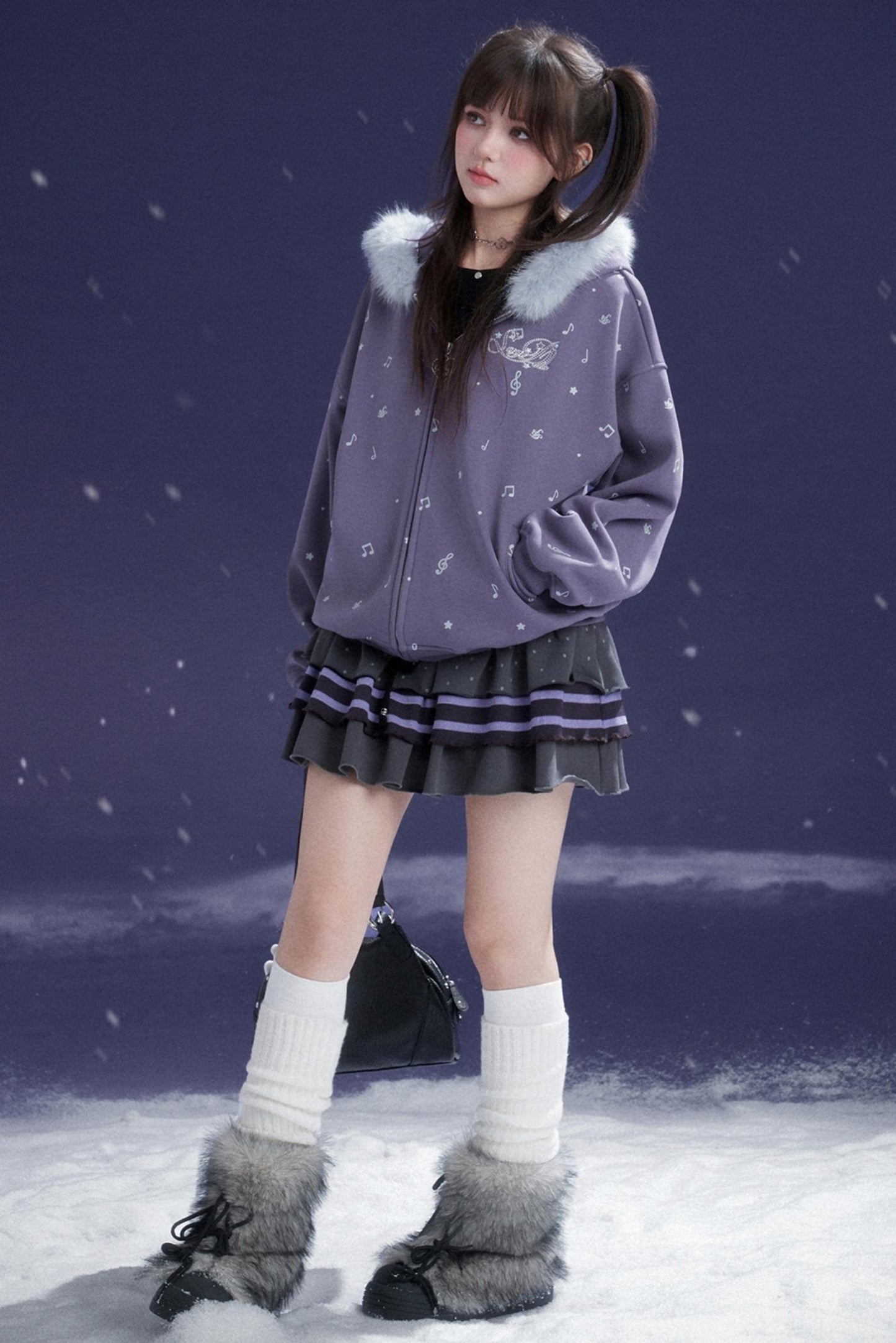 Falling Sweet Purple Fleece Hooded Jacket