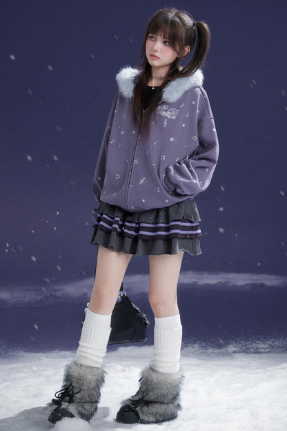 Falling Sweet Purple Fleece Hooded Jacket