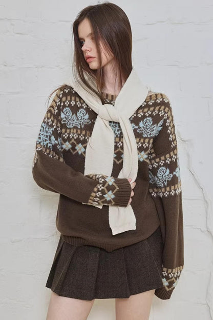 Brauner Fair-Isle-Wollpullover