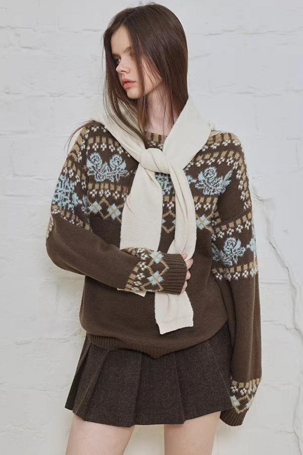 Brown Fair Isle Wool Sweater