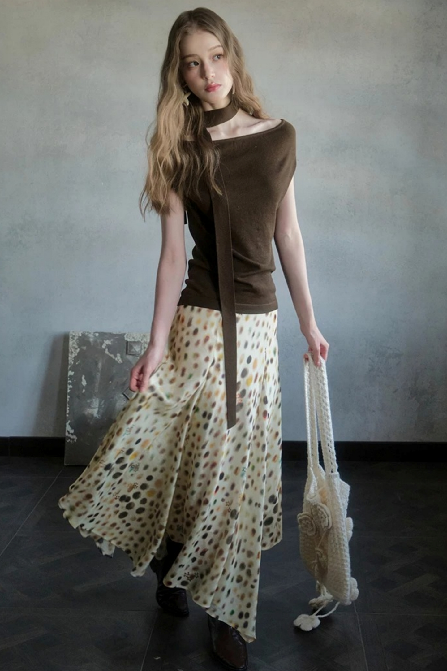 Artistic Polka Dot Asymmetrical Skirt