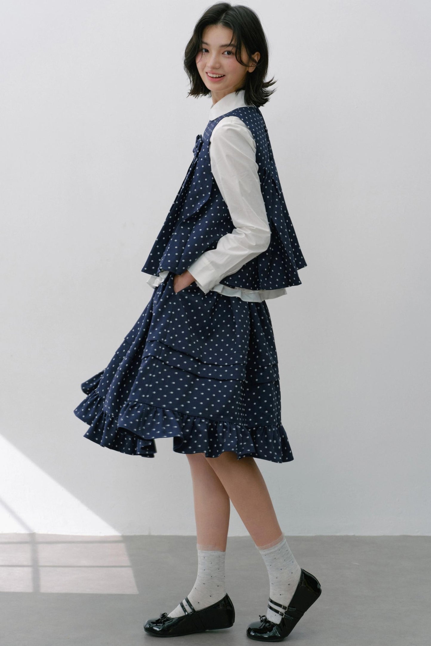 Navy Polka Dot Puffy Skirt Set-Up