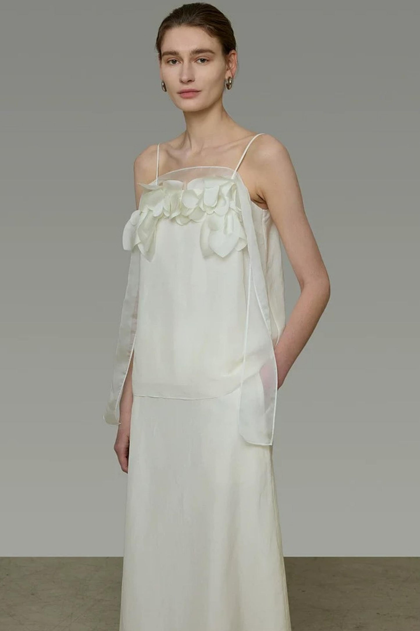 White Floral Camisole Skirt Set-Up