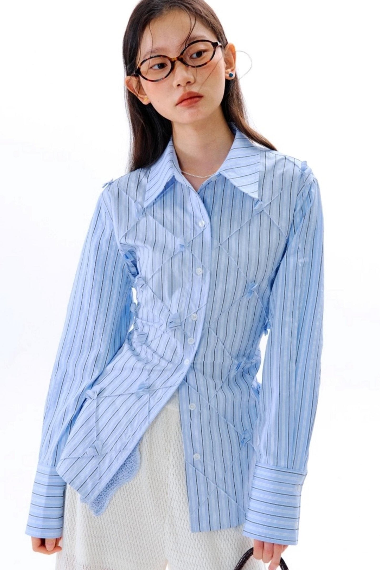 Mandao Flower Vine Striped Diamond Shirt