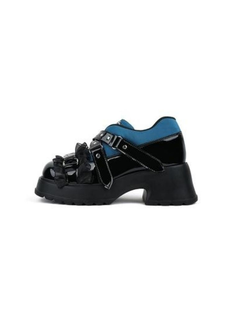 Ruffle Buckle Velcro Platform Shoes