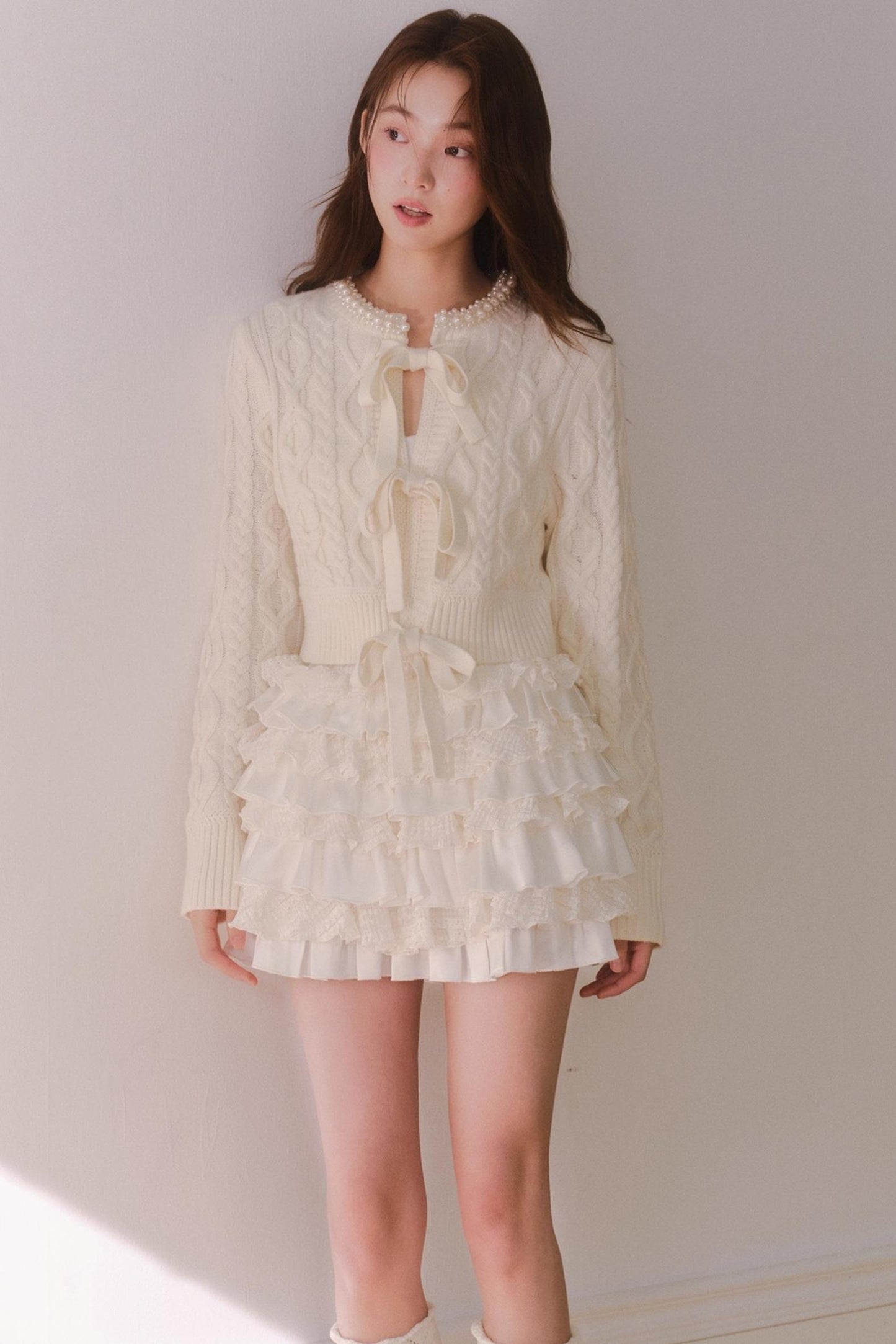 Retro Crochet Pearl Cardigan