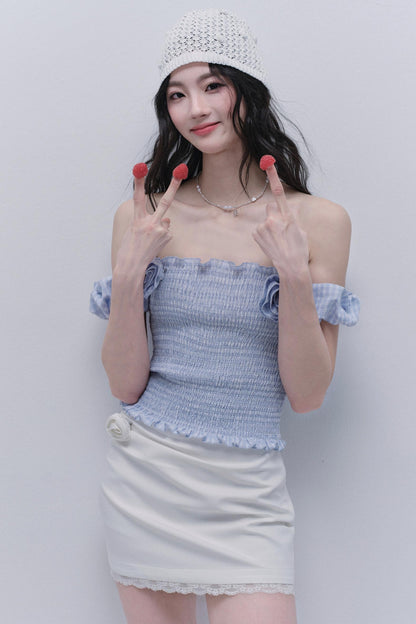 Rose One-Shoulder Bubble Sleeve Top