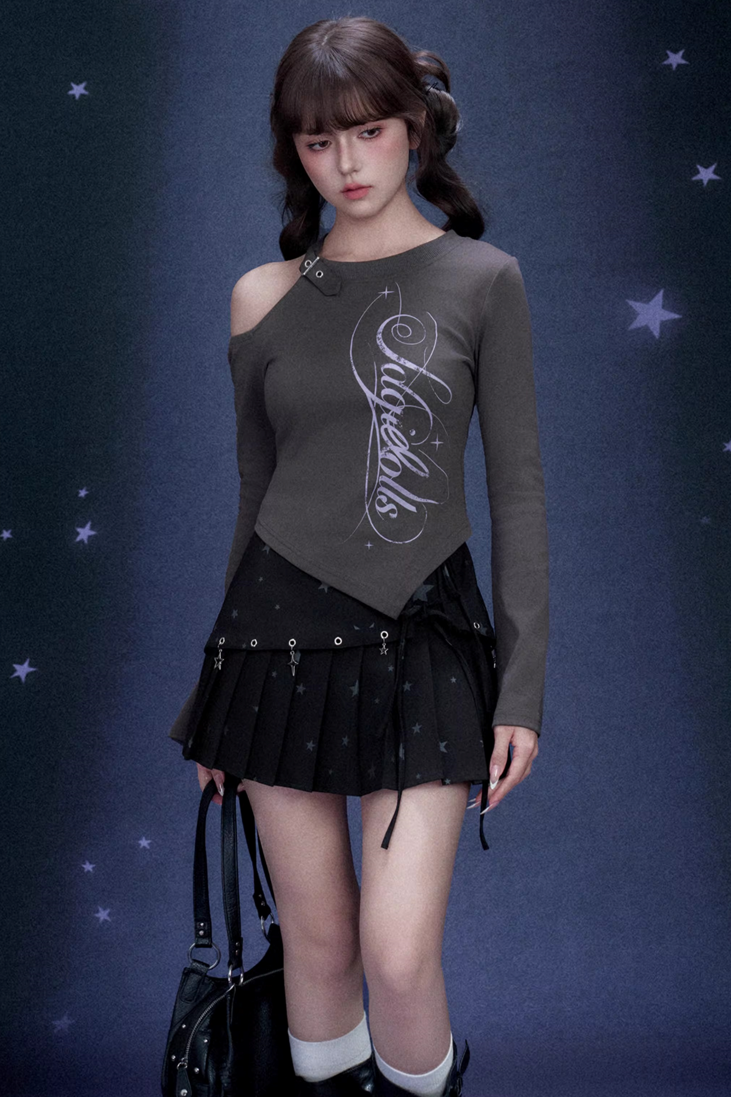 Gray Off-Shoulder T-Shirt Top