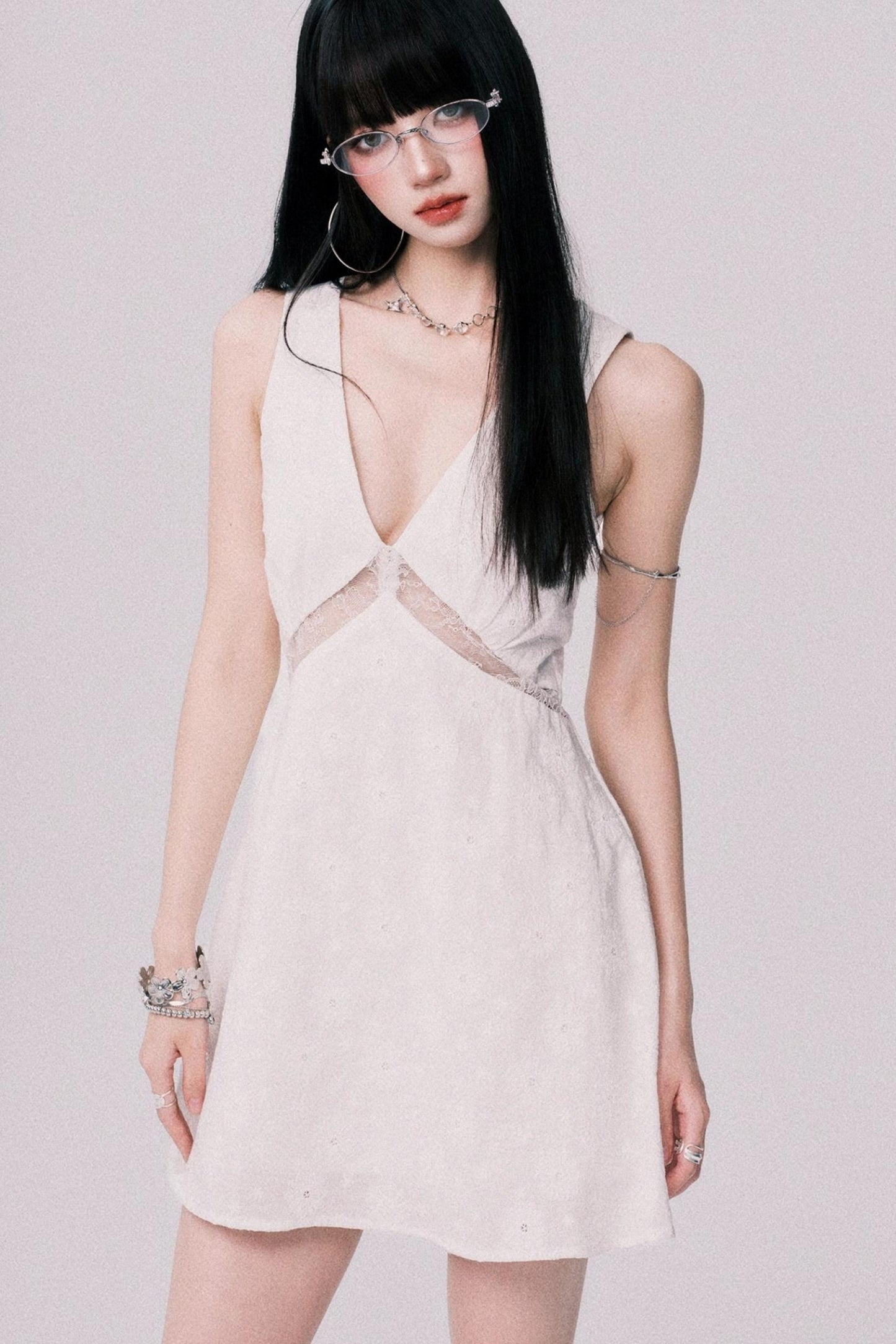 Summer Lace V-Neck Vest Dress