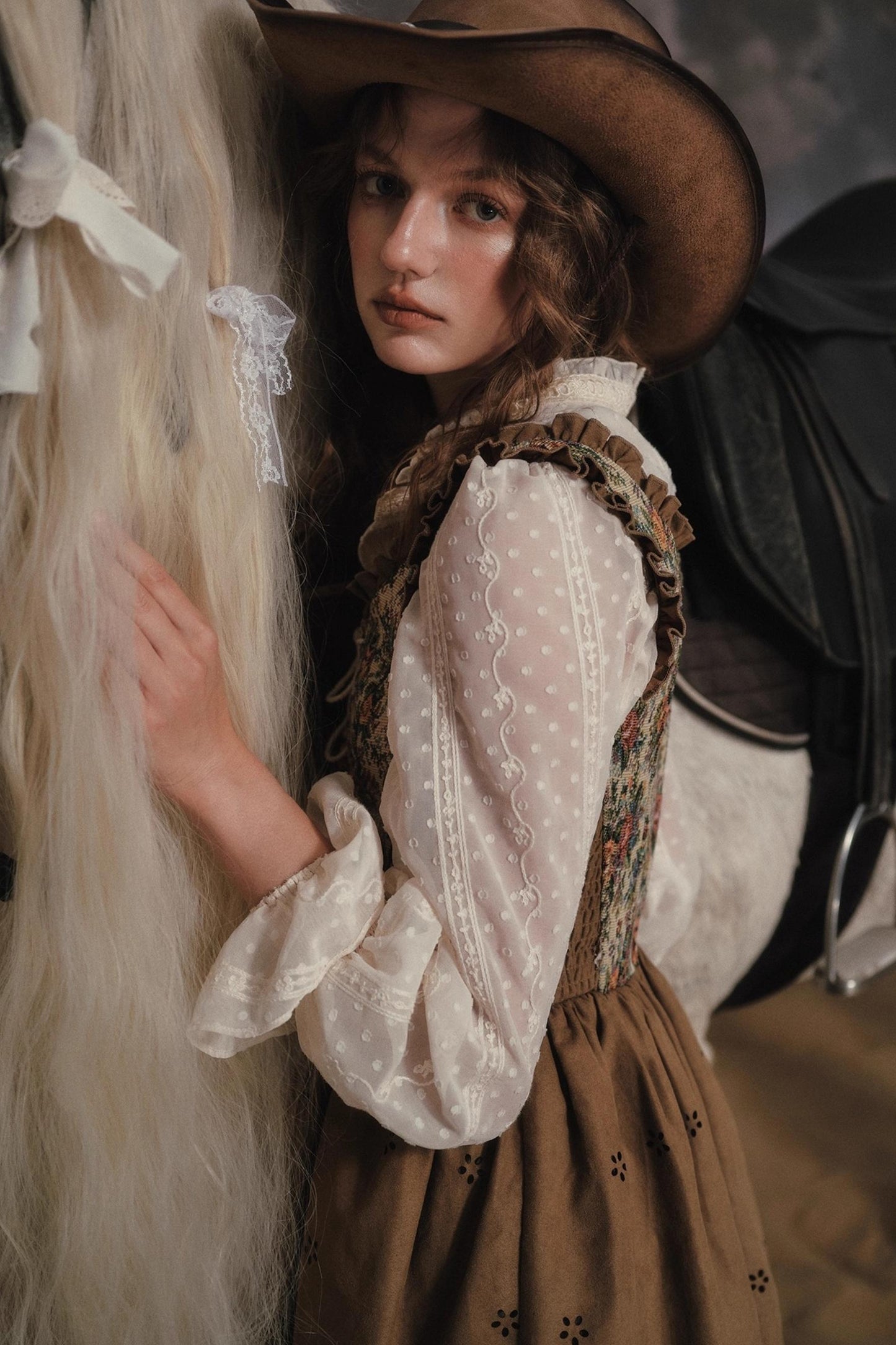 Vintage Country Print Suede Dress Set-Up