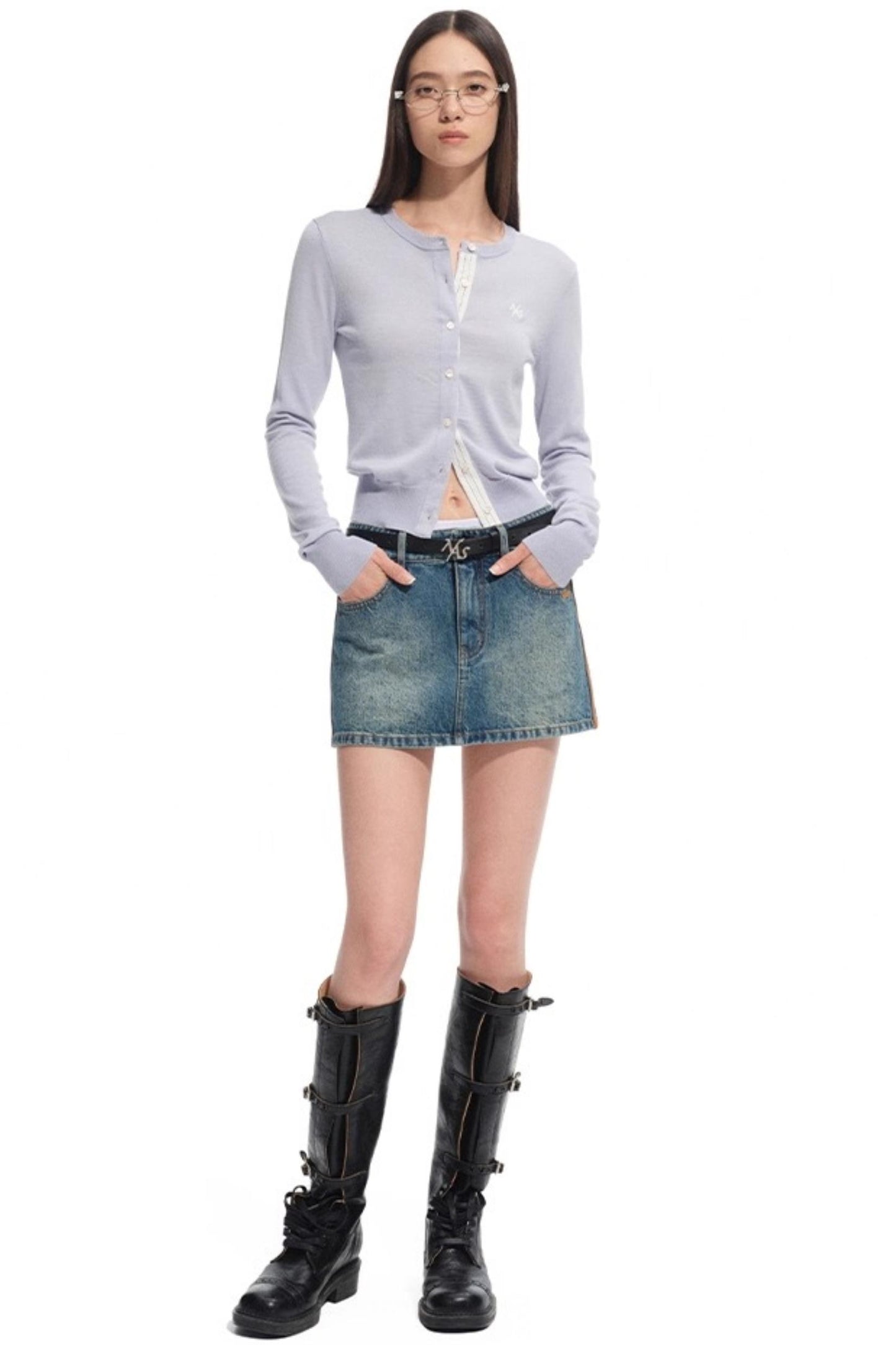 Modern Retro Twill Patchwork Hip Skirt