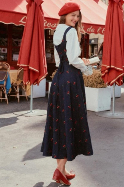 Cherry Lace Embroidered Denim Dress Set-Up