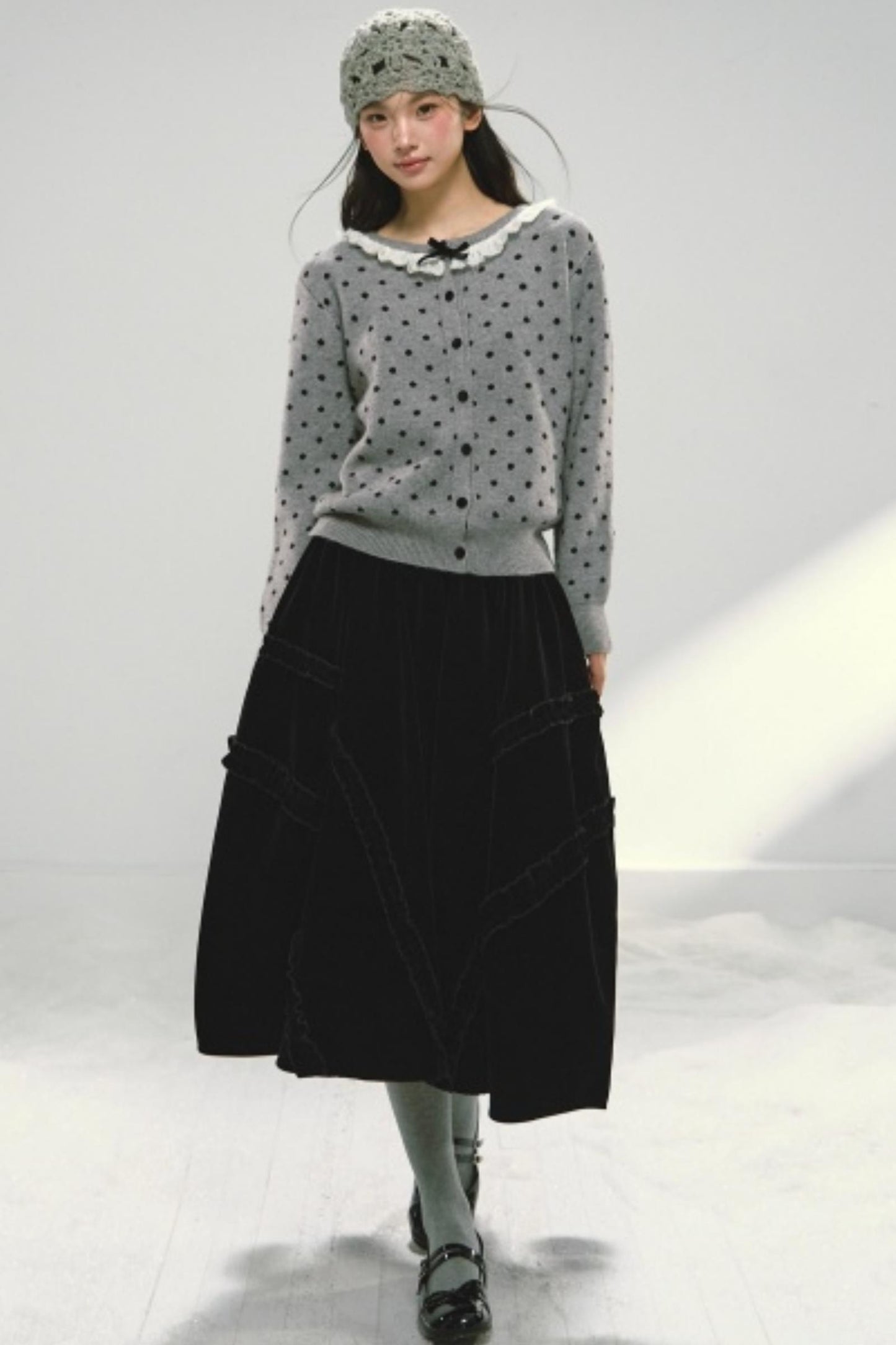 Velvet Ruffled Floral Skirt