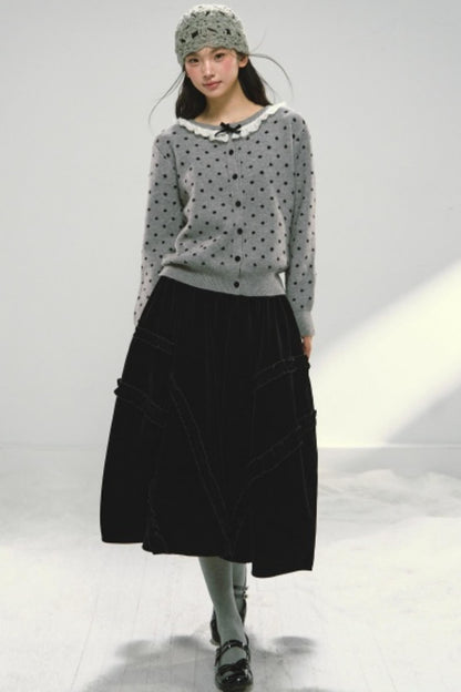 Velvet Ruffled Floral Skirt