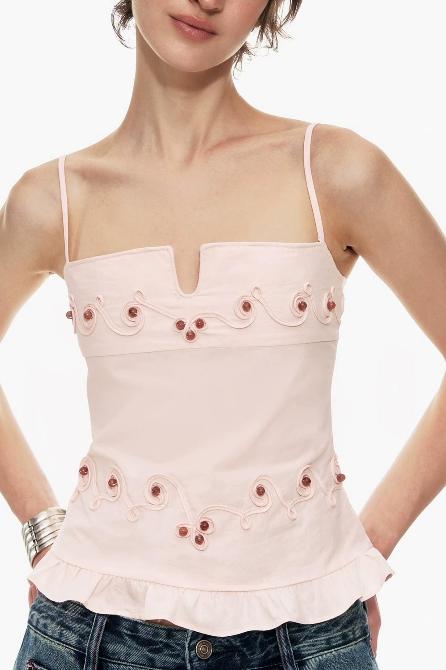 Embroidered Cotton Ruffled Top