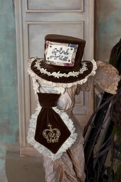 Brown Velvet Bowler Hat Tie Set-Up