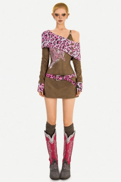 Pink Leopard Patchwork Dress