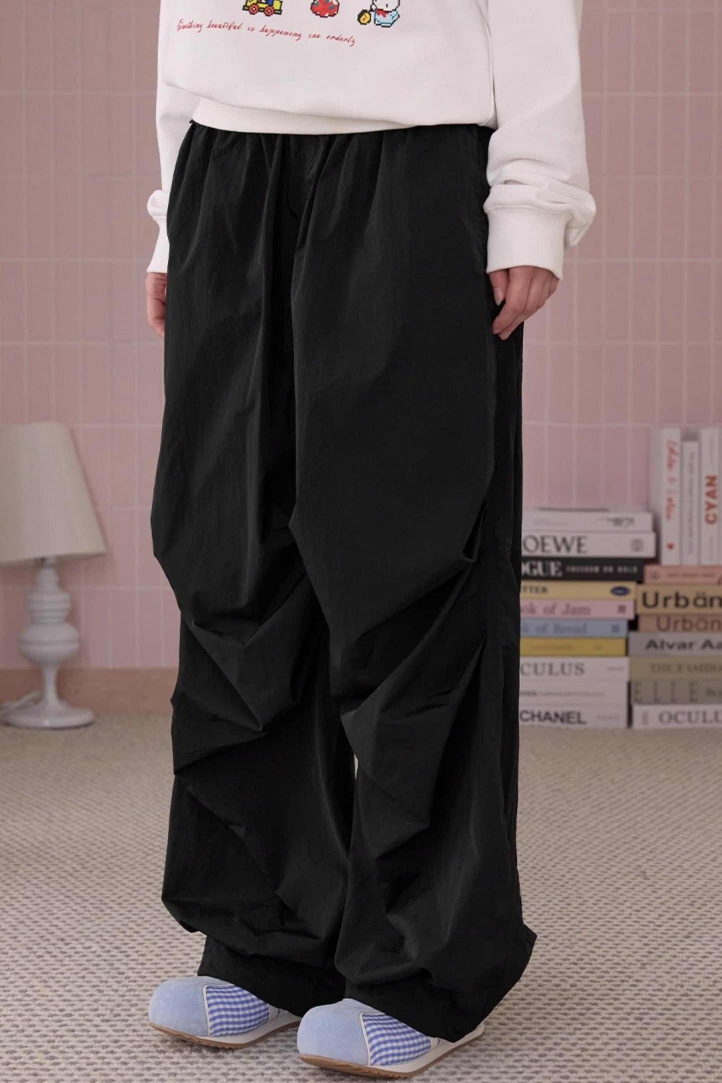 Loose Pleated Parachute Pants