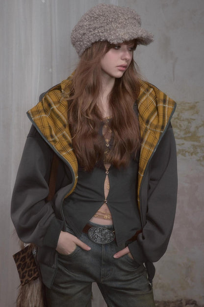 Sweet Lazy Plaid Sweatshirt Jacket