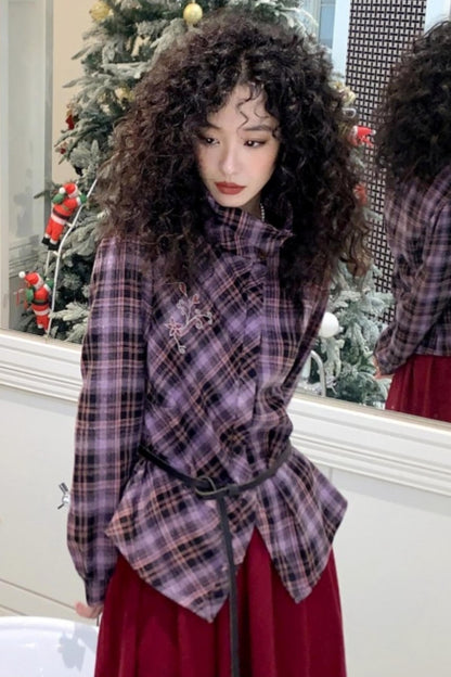 Brushed Plaid Lapel Shirt