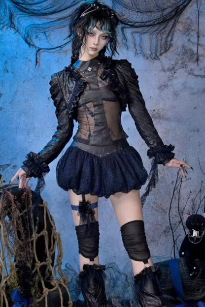 Studded Cross Mesh Top