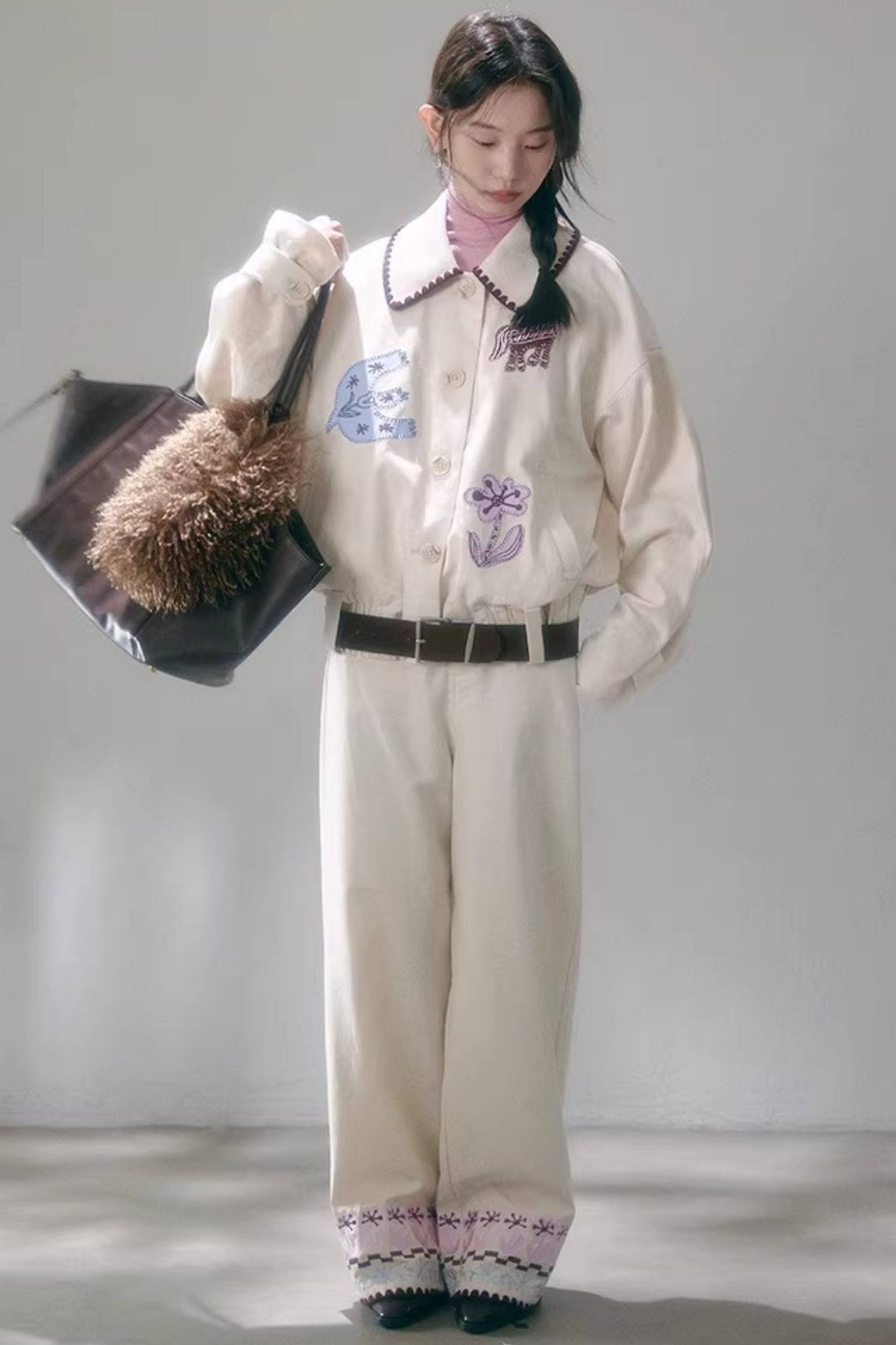 Horse Embroidery Linen Jacket Set