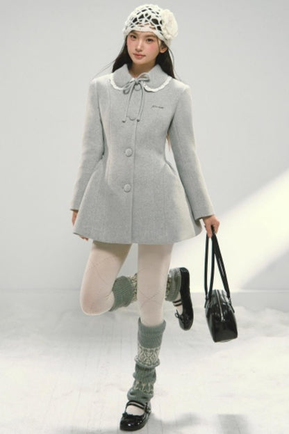 Light Gray Bow Woolen Coat