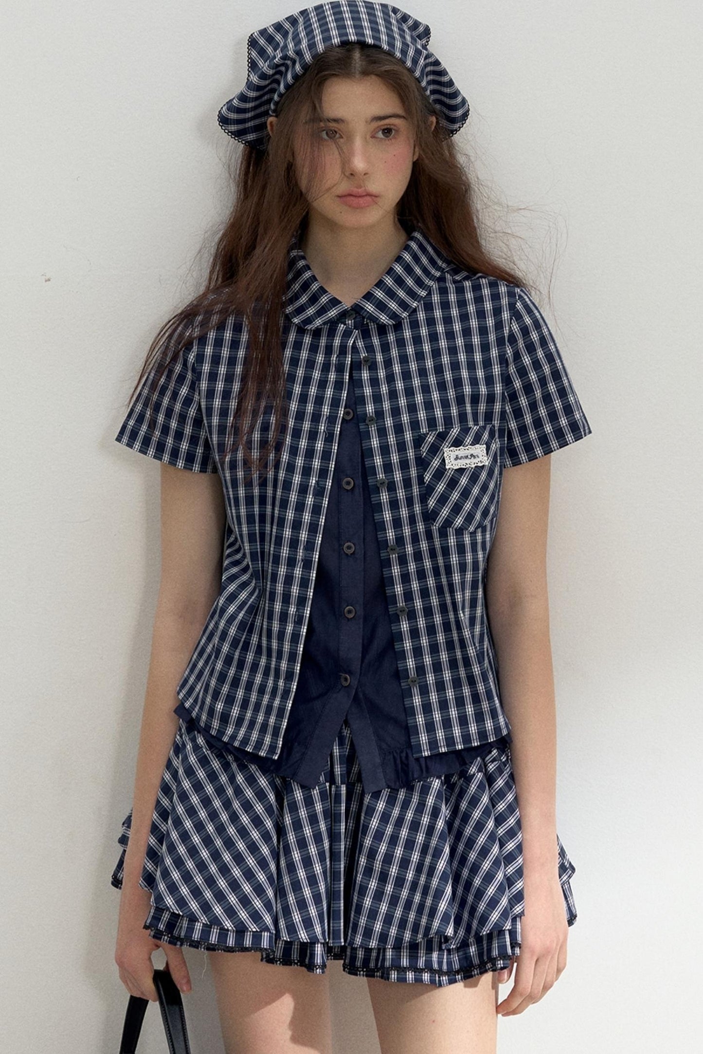 Vintage Blue Check Shirt & Layered Puffy Skirt Set-Up