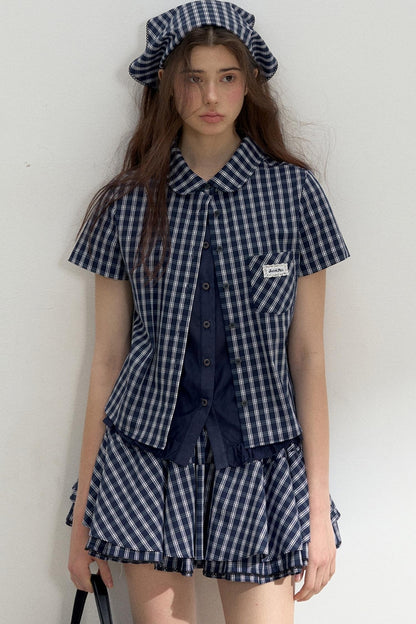 Vintage Blue Check Shirt & Layered Puffy Skirt Set-Up